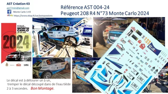 New Decal 1 43 Peugeot 208 R4 N° 73 Michellier Rally Wrc Monte Carlo 2024