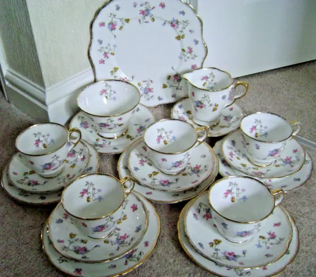 Royal Stafford England Fine China Teetrio Set, Veilchen-Pompadour, 20 Stück