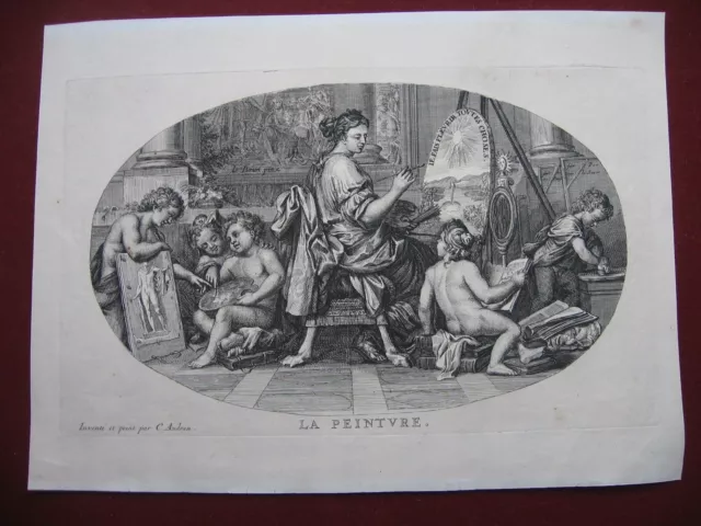 Jean Audran: Allegorie auf Malerei 1690/ Allegory on Painting Print Radierung