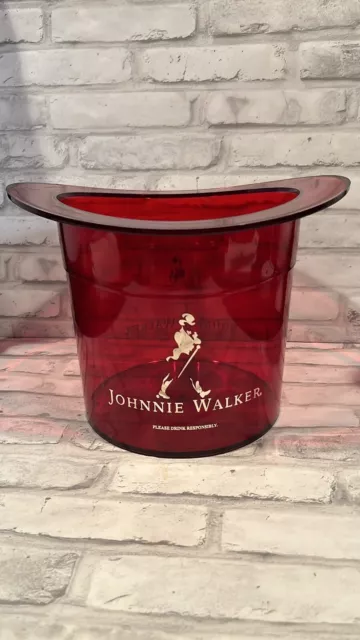 Johnnie Walker Red Acrylic Ice Bucket Translucent Top Hat Plastic 8x11”