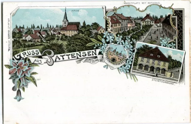 Litho-AK Gruss aus PATTENSEN bei HANNOVER Marktplatz, Rathaus etc um 1900