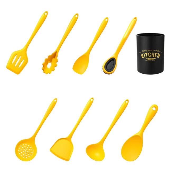 Vajilla de cocina de 8 piezas gel de sílice utensilios de cocina de silicona amarillo