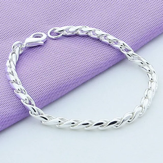 Fashion 925 Sterling Silver Rat Tail Chain Bracelet For Women Men Jewelry