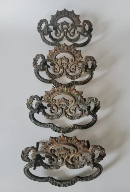 4 Antique Solid Brass Victorian Furniture Hardware Pulls Cabinet Handle