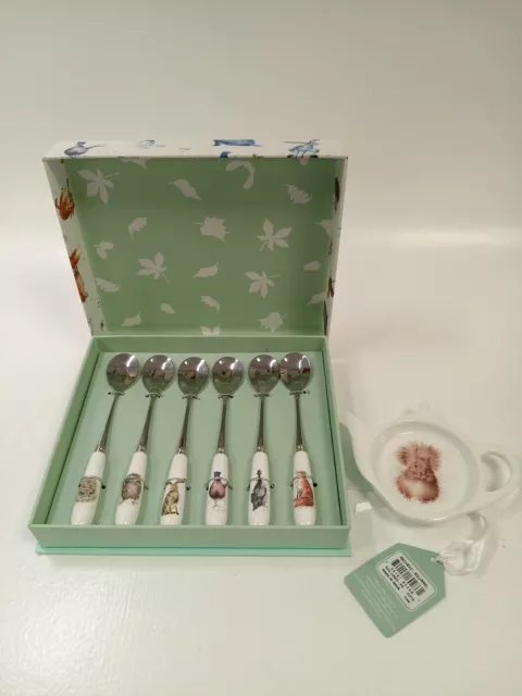 Royal Worcester Wrendale Designs 6 Teaspoons + Teaspoon Rest Dish Collectors