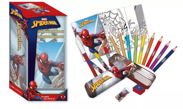 Spiderman Astuccio Per La Scuola in Box Da 25pz Con Disegni e Colori Idea Regalo