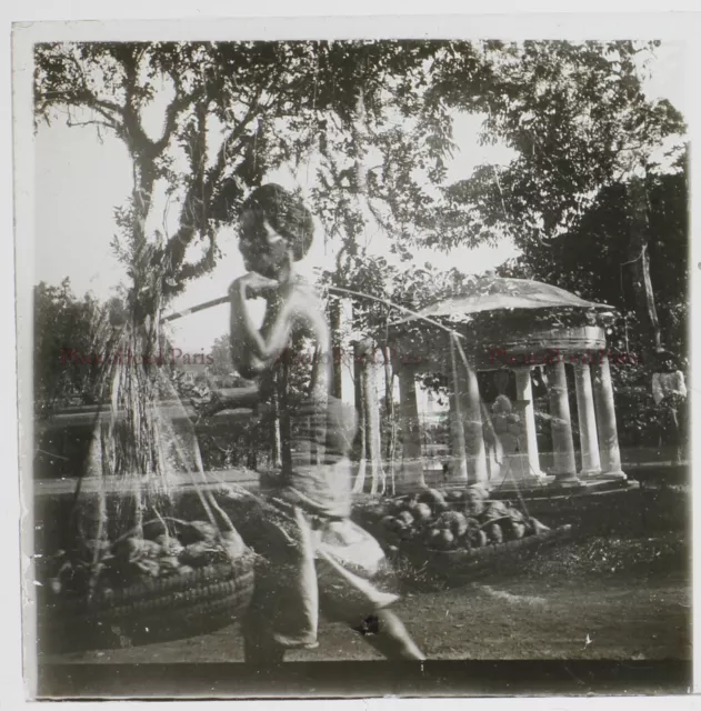 CAMBODGE Double exposition Photo Plaque de verre Stereo Vintage ca 1910