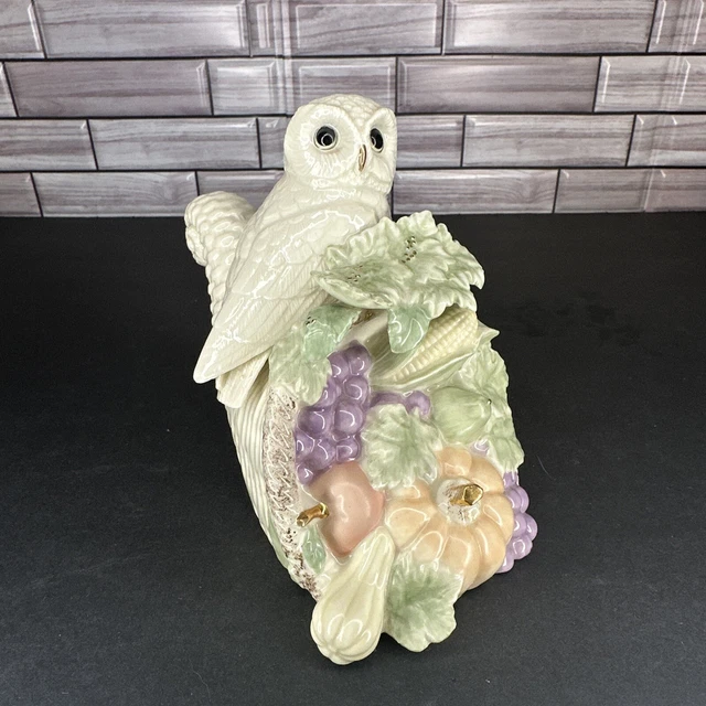 2006 Lenox Cornucopia Owl Sankyo Music Box "The Autumn Leaves" Excellent No Box