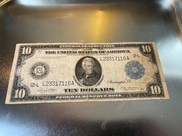 $10 Ten Dollar Federal Reserve Note White/Mellon Rare US Currency 1914 Series
