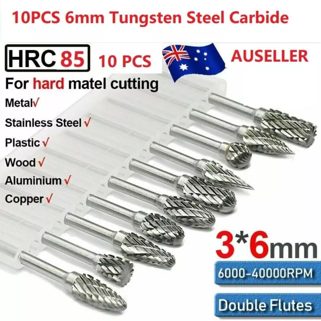 6mm Head Tungsten Steel Carbide Rotary Burr Bur Die Grinder Bit Set 10pcs Hot