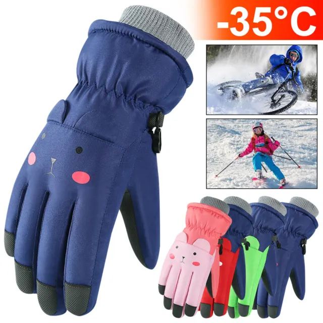 US Kids Boys Girls Windproof Gloves Winter Thermal Warm Waterproof Skiing Gloves