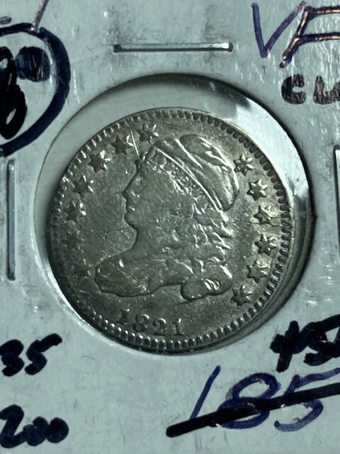 1821 Capped Bust Dime, very nice details, scratched, combine shipping to save