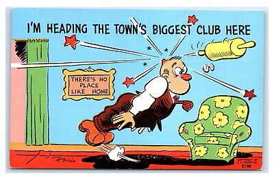 Postcard I'm Heading the Town's Biggest Club Here rolling pin comic humor U15