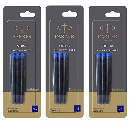 9 X Parker Blau Tintenpatronen Nachfüllpack für Aster Vector Frontier Füller Pen