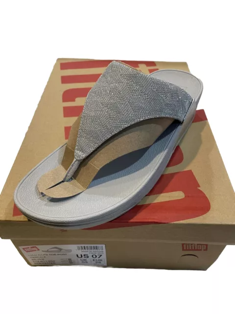 Fitflop Sandals, Womens Size 7, Lulu Glitz Gray Toe Post Flip Flops