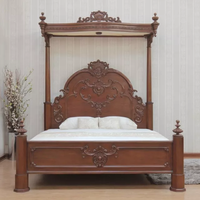 Solid Mahogany Hand Carved Romance Half Tester Canopy Bed New B127