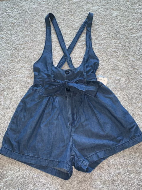 NWT FOREVER 21 Spring Denim Crossover Shortall Romper Sz S