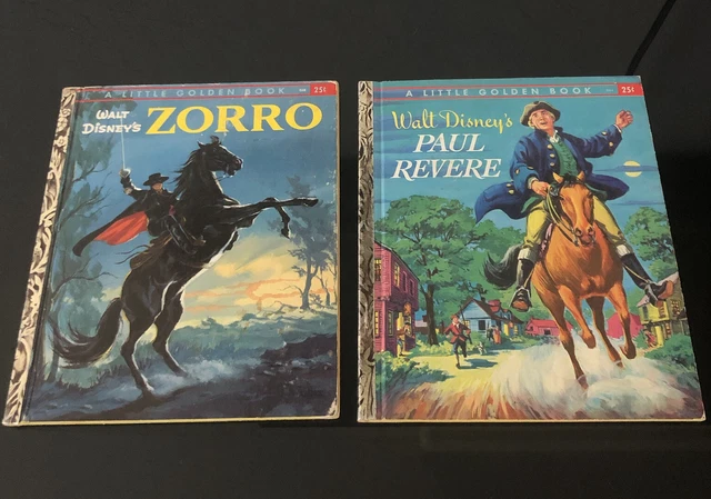Lot 2 Vtg A Little Golden Books 1950s ZORRO & ￼ Paul Revere ￼￼Walt Disneys