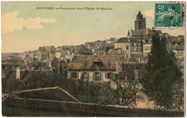 CPA 95 - PONTOISE (Val d'Oise) - Panorama vers l'Eglise St-Maclou - R.F. tramée