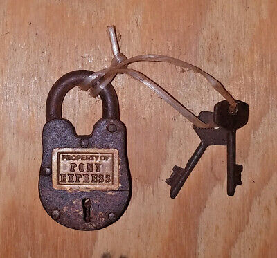 Property Of Pony Express Working Cast Iron Lock With 2 Keys Rusty Antique Finish