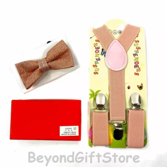 Suspender and Bow Ties Children Rose Gold Glitter Peach Formal Accessories