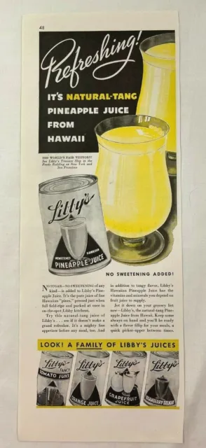 1939 Libbys Pineapple Juice From Hawaii Fruit  Print Ad Paper Advertisement 9059