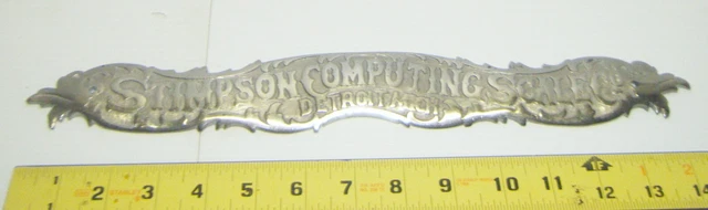 Vintage Stimpson Computing Scale Co. 14 1/2 in. Nameplate - Badge
