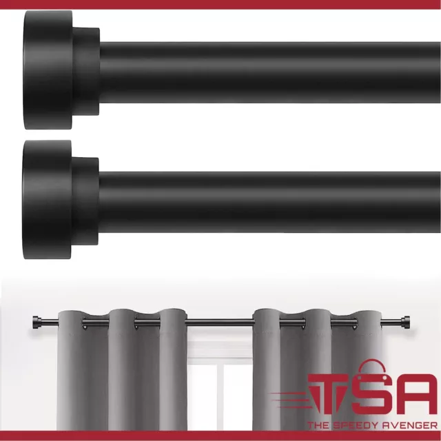 28in-48in 2pk Curtain Rods Matte Black Heavy Duty Stainless Steel Adjustable