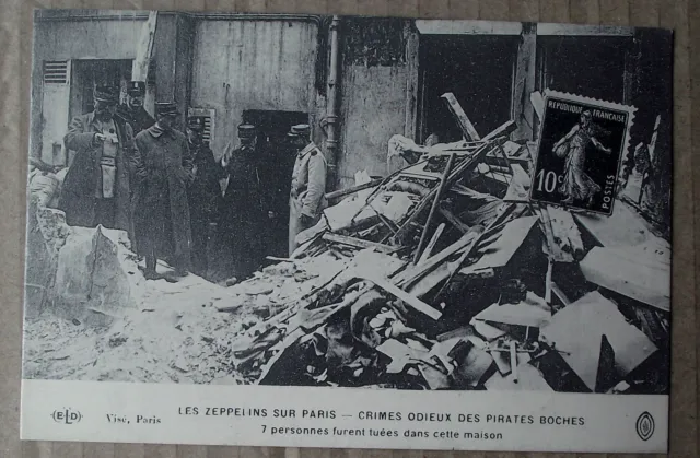 Carte postale repro Zeppelins sur paris, crimes allemands     , postcard