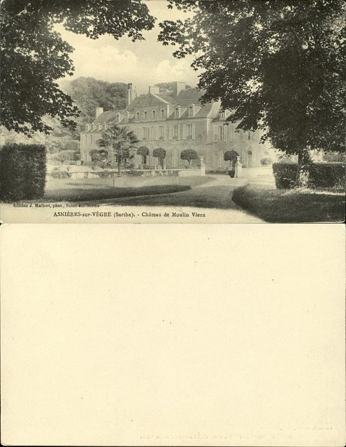Asnieres-sur-Vegre Sarthe France Chateau de Moulin Vieux ~ vintage postcard