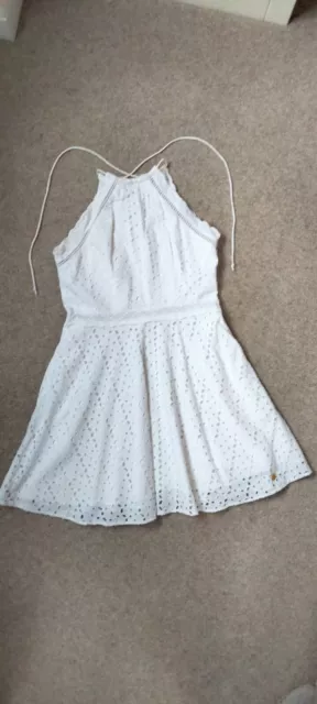 Superdry Broderie Short White Flared Summer Dress Size 8 With Side Pockets