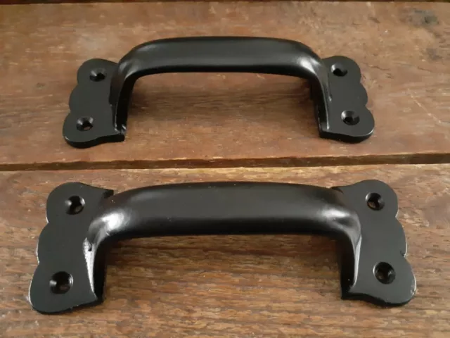 2 Cast Iron Black 5.25" Barn Door Handles Drawer Cabinet Pulls - Set of 2