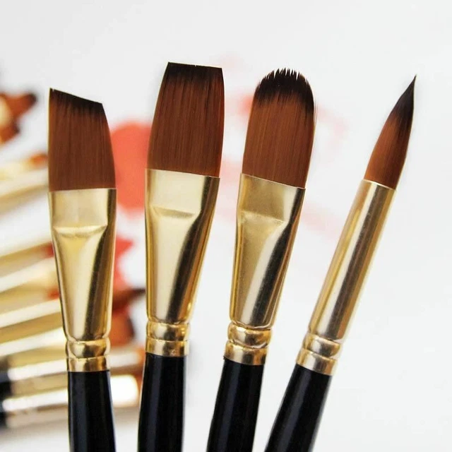 Set di Pennelli Artista Nylon Capelli Legno Nero Manico Acquerello Acrilico Olio 9
