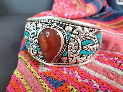 Old Tibetan Silver Bracelet with Turquoise and Local Stone …beautiful accent and