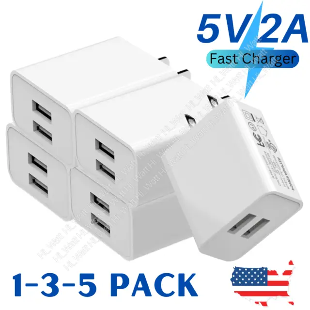 1-5 Pack Universal Travel 5V 2A Dual USB AC Wall Home Charger Power Adapter Lot