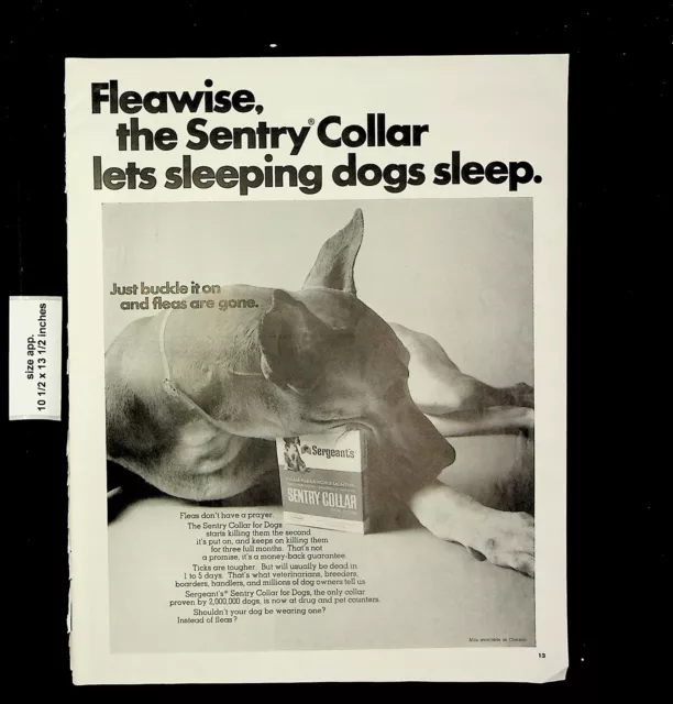 1967 Sergeant's Sentry Collar Flea Killer Dogs Sleep Vintage Print Ad 24541
