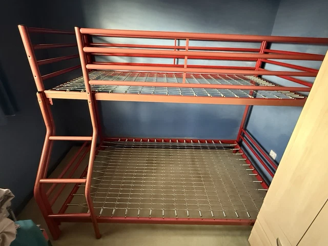 RED METAL BUNK Bed Frame With Ladder Single Over Double £182.70 ...