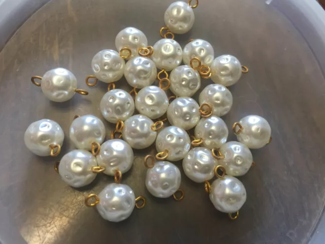 Vintage M. Haskell White Dimpled Pearl Round Lucite Brass Bead Connectors Lot