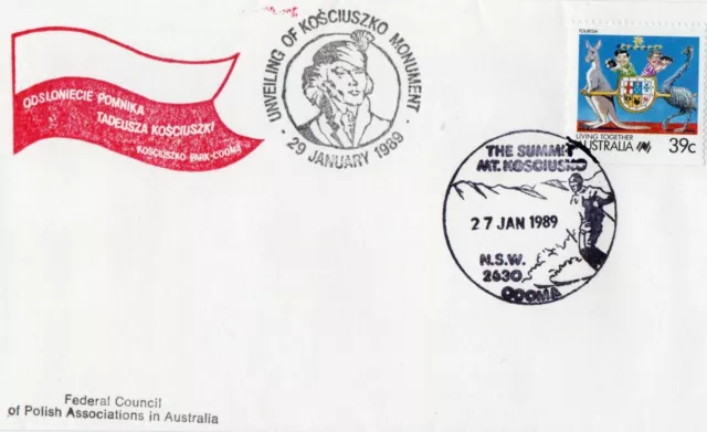 Polonica -Australia-1989 Kosciuszko Monument plus Mt Kosciusko Postmark