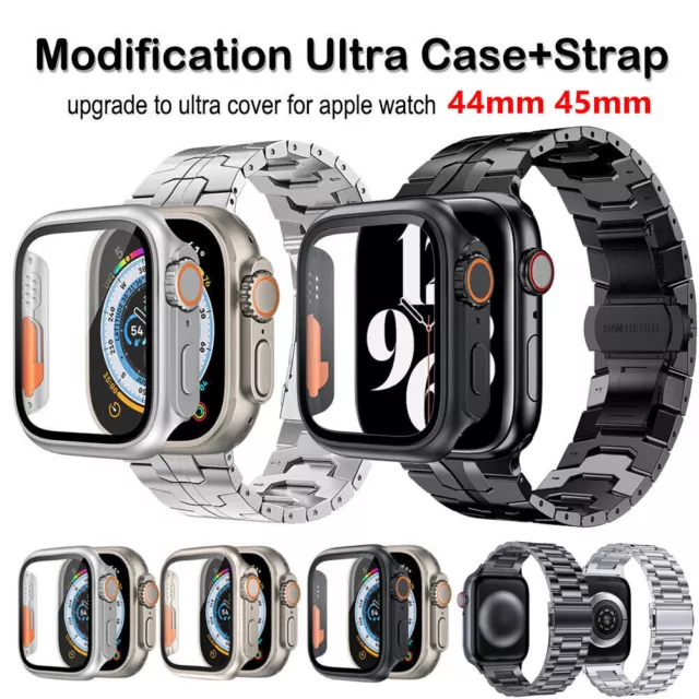 Für Apple Watch 44/45mm Series 8 7 6 5 4 SE Armband+Case Wechseln zu Ultra 49mm 2