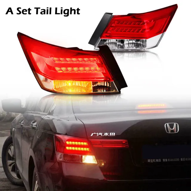 Pair Red LED Brake Tail Lights Rear Lamp For 2008-2012 Honda Accord 4 Door Sedan