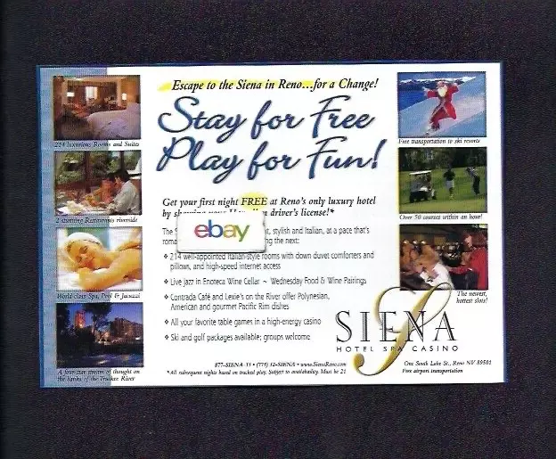 Siena Hotel Spa & Casino In Reno Nevada 2003 214 Italian Style Rooms Ad