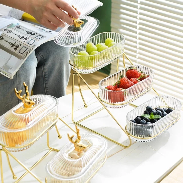 GLASS SNACK TRAY with Lid Dried Fruit Storage Box New Fruit Tray 44.97