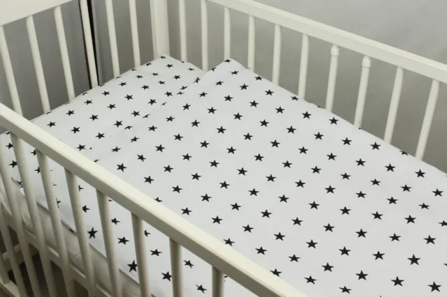 4 pc Bedding Set Cot Bed Baby Quilt Cover Pillowcase Pillow black stars on white
