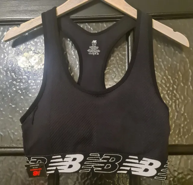 New Balance Medium Impact Sports Bra Style #112004 Black/Silver Size LARGE