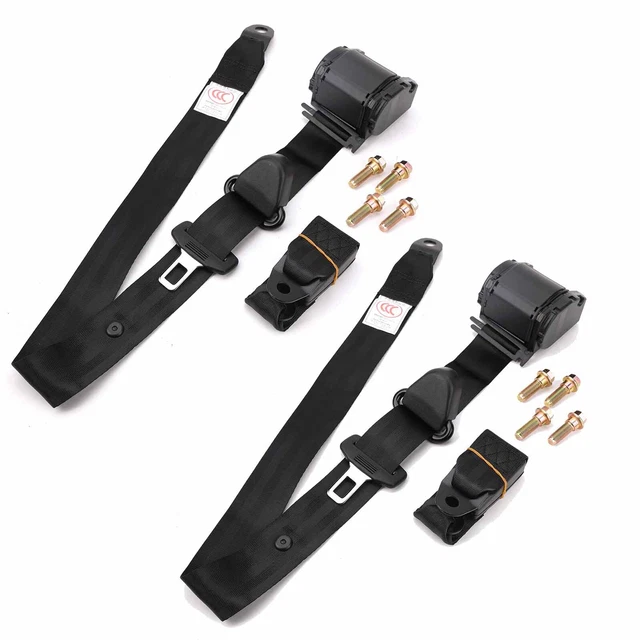 Retractable 3 Point Safety Seat Belt Straps Car Vehicle Adjustable Belt Kit 2PCS
