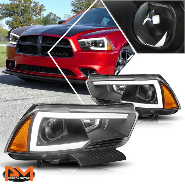 For 11-14 Dodge Charger LED DRL Projector Headlights/Lamps Amber Corner Black
