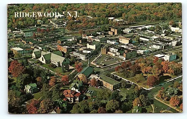 RIDGEWOOD, NJ New Jersey ~ BIRDSEYE VIEW of CITY c1960s Bergen County Postcard