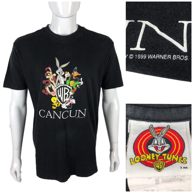 Looney Tunes Mens Medium Shirt Tee Black Faded Look Cancun 1999 Vintage Rare HTF