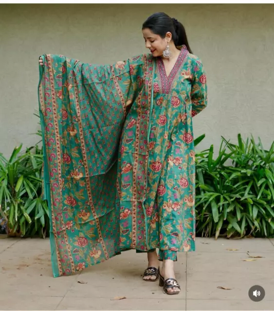 Tuta Salwar Bollywood Cotone Kurti Donna Designer Kurta Pantaloni Set Dupatta Abito